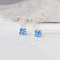 Modeschmuck Blaue Kubische Zirkonia Blumenform 925 Sterling Silber Ohrstecker Schmuck für Frauen und Mädchen