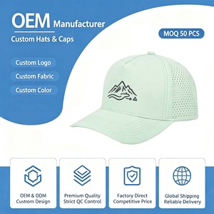 Casquette de baseball 7 panneaux OEM personnalisée à séchage rapide, ajustée, imperméable, brodée, à visière plate, avec perforations découpées au laser pour la performance sportive - Product Image 1