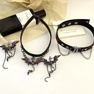 Punk Zwart Kruis Ketting Lederen Dragon Franje Kralen Hiphop Sieraden Cool Meisje Chokers Kettingen