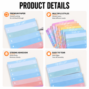 Blocs-notes adhésifs pour liste de tâches arc-en-ciel, liste de contrôle personnalisée, bloc-notes pour organiser les tâches, papeterie pour le bureau et l'école, fournitures scolaires pour étudiants - Product Image 2