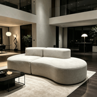 Canapé moderne en mousse à mémoire de forme, design incurvé, compressé, de luxe, modulaire, enroulé sous vide, livré en boîte