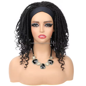 Trenzado sintético Dreadlock Negro Africano Faux Locs <span class=keywords><strong>Diadema</strong></span> Crochet <span class=keywords><strong>Corto</strong></span> Afro Dreadlock Locs Peluca con extremo rizado - Product Image 1