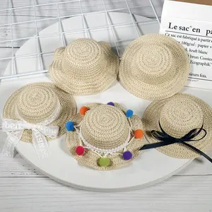 wholesale mini straw hats Pet cat, cheap decorated animal ornamental straw hats for dog