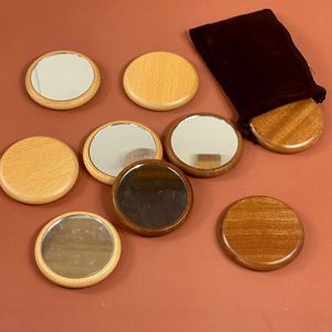 Portable mini makeup <b>mirror</b>, one-way round <b>mirror</b>, beech wood <b>mirror</b>, <b>small</b> wooden <b>mirror</b>. - Product Image 1