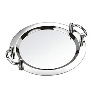 Bandeja de espejo de boda de lujo personalizada, bandeja de espejo de acero inoxidable para Buffet, mesa de hotel y comida al por mayor, bandeja de espejo de oro redonda decorativa
