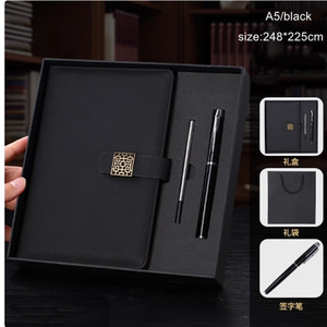 Juego de cuaderno de negocios de tapa dura de 100 páginas A5 personalizado, 100 hojas, cubierta de cuero PU, sillín, costura, hebilla de encuadernación, diario, bolígrafo, regalo - Product Image 5