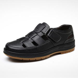 Sandales à brides croisées en cuir de vachette première couche, bout ouvert, semelle extérieure en caoutchouc, respirantes, chaussures décontractées d'été pour hommes - Product Image 5