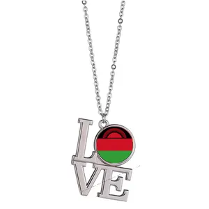High Quality Zinc Alloy LOVE Style MALAWI Jewelry Flag Long Link 36x29.5 mm Pendant Necklace