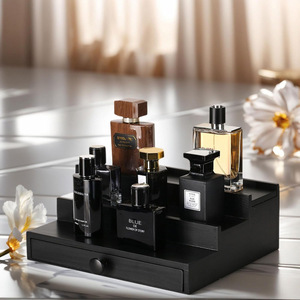 Bamboo Tiered Perfume Rack 3 Floors With Drawer <b>Desktop</b> Cosmetic Organizer Makeup Storage <b>Shelf</b> Simple Style - Product Image 1