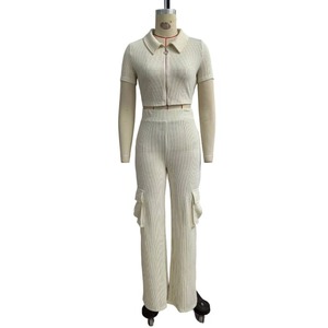 Zipper Top Multi Pocket Trousers Casual Solid Color Women's Casual 2 Piece <b>Set</b> Fashion - Product Image 4