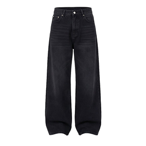 Pantalones Baggy de Mujer al por Mayor, Personalizados, 100% Algodón, Negros, Rectos, de Cintura Baja, Transpirables, Ecológicos, Desgastados, de Alta Calidad - Product Image 1