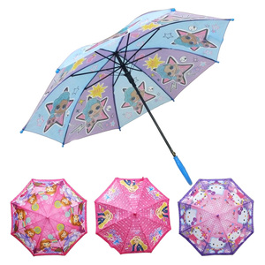Hot Selling 8-Rib Straight Umbrella for Kids Fiberglass Frame Wooden Handle Personalised Custom Print 123cm Open Diameter for