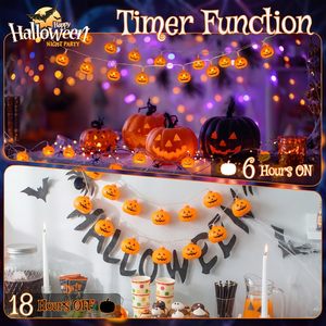 Sunnyhoho Halloween Pumpkin String <b>Lights</b> 10Ft 20LED Timer 8 Modes Clear <b>Wire</b> Indoor Outdoor Decor - Product Image 3