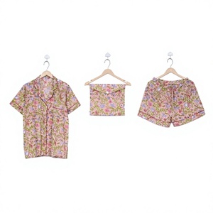 Ensemble de pyjama en coton 2 pièces pour femmes de haute qualité, manches courtes, séchage rapide, respirant, tenue de plage décontractée pour le printemps - Product Image 1