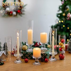 Ensemble de 10 bougeoirs <span class=keywords><strong>en</strong></span> verre coupe-vent sans fond pour décoration de table de mariage, de Noël et de fêtes, pour bougies coniques - Product Image 1