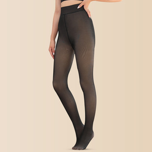 Collants thermiques épais et translucides pour femmes, à taille haute, doublés de polaire noire, pour l'hiver - Product Image 3