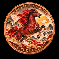 Pièce de monnaie style chinois Cheval au galop et Nuages Auspicieux, 1 oz, Cuivre pur .999, Ronde, Estampée, Impression couleur UV, Personnalisée, Vente en gros, OEM
