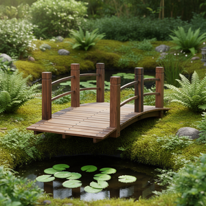 Ponte da Giardino in Legno, Passerella ad Arco con Finitura Naturale, Stile Tradizionale per Uso Esterno, Installazione Autoportante - Product Image 2