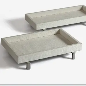 W-1High Quality Storage Trays Modern Decor Custom Outdoor Luxury Ecofriendly White Rectangular Serving Leather Tray