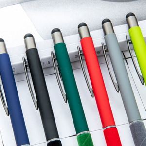 Wholesale Multi-Color Spray-Coated Push-Button Custom Logo Office/Student Writing Ballpoint <b>Pen</b> 1.0Mm Touchscreen Stylus - Product Image 2