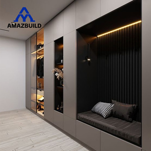 AMAZBUILD Lumière Maison de Luxe Armoires Personnalisées <span class=keywords><strong>Couloir</strong></span> Placard <span class=keywords><strong>Armoire</strong></span> en Bois avec Portes en Verre Cannelé - Product Image 5