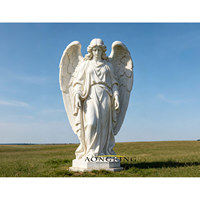 Sculpture d'archange en marbre ciselée à la main, style occidental, avec mains étendues, monument d'ange pour villa, parc, artisanat religieux sur mesure
