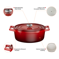 Cocotte en fonte chinoise ovale de 4,5 litres, revêtement émaillé triple couche, finition antiadhésive, compatible micro-ondes, logo OEM, B2B, pot rouge