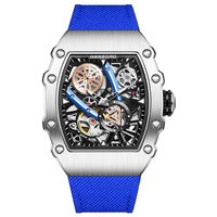 Montre automatique squelette de luxe HANBORO unisexe, boîtier tonneau, mouvement japonais, montre-bracelet mécanique, silicone, haute qualité