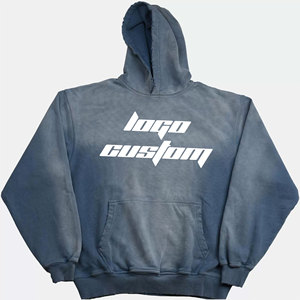 Vintage Logo surdimensionné lourd français Terry <span class=keywords><strong>Streetwear</strong></span> hommes délavé <span class=keywords><strong>pull</strong></span> sur sweats à capuche personnalisés blanc lavé à l'acide en détresse sweat à capuche - Product Image 1