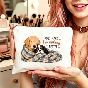 Pochette cosmétique à thème chiot avec fermeture éclair, trousse de toilette compacte de voyage, cadeau pour maman, filles, amoureux des chiens - Cadeau d'anniversaire - Product Image 2
