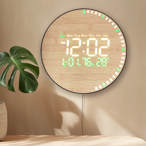 EMAF jam Alarm elektronik bambu, dekorasi kamar tidur Modern dengan Remote Control, tampilan <span class=keywords><strong>Led</strong></span> besar, kalender Hall, Jam Alarm Digital dinding dengan Remote Control - Product Image 1