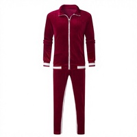 Ensemble de survêtement en velours réfléchissant pour homme, veste et pantalon de jogging à fermeture éclair intégrale, vert uni, vêtements de sport décontractés, logo au dos du col