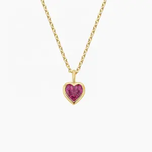 Hot Selling 14K Gold Heart Shaped Emerald Bezel Pendant Necklace