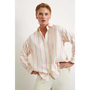 Chemise en modal rayée pour femme, chemisier décontracté en popeline à boutons, pour tous les jours - Product Image 6