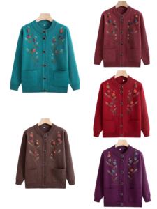 Kardigan Rajut Ukuran Besar untuk Ibu dan Nenek, Mantel Sweater Bordir Cantik untuk Lansia, Dilengkapi Fleece Tebal untuk Musim Gugur dan Musim Dingin - Product Image 6
