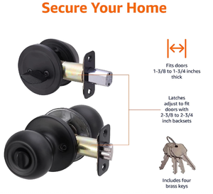 Pomo de puerta exterior con cerradura de llave y cerrojo, costero, negro mate - Product Image 2