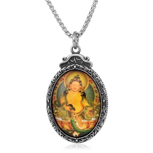 Yunnique Stainless Steel Ganesha Thangka Bezel Setting Geometric Pendant Religious <b>Necklace</b> for Men Women Gift Jewelry - Product Image 4
