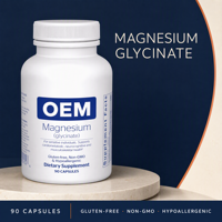 Cápsulas de Glicinato de Magnesio OEM, 90 Unidades, Suplemento Mineral Dietético en Botella para Compradores y Distribuidores de Suplementos al por Mayor