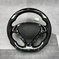 Setir Kemudi Flat Bottom Serat Karbon LED untuk Infiniti G35 2004-2007 Kulit Berlubang Hitam 375mm