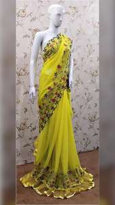 Vêtement ethnique, sari en soie viscose lourd, brodé, sexy, à manches longues, de conception originale, pour les fêtes, de luxe, lavable - Product Image 5