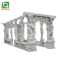 Décoration de jardin extérieur rectangulaire en marbre blanc, Statue de femme grecque colonne sculptée galerie gazébo