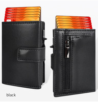 Dompet Lipat Pop Up Logo Kustom dengan Kantong Resleting, Tempat Kartu Aluminium Anti RFID dengan Jendela ID untuk Pria