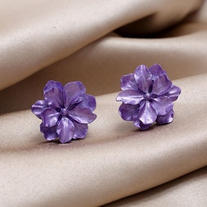 Korean Gold Plated Zinc Alloy White Purple Pink Flower <b>Stud</b> <b>Earrings</b> 2025 New Style Trendy Retro French for Women and <b>Girls</b> - Product Image 1
