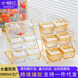 Bandeja de frutas de varios niveles con tapas, contenedor rectangular para almacenar alimentos, para fiestas y uso doméstico, con asa. - Product Image 5