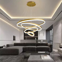 Luminaire suspendu rond LED moderne de style nordique, lustre de plafond en acrylique de luxe, hauteur réglable, or/noir, à intensité variable, taille moyenne