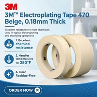 Ruban de protection pour électrolyse 3M 470, beige, épaisseur 0,18 mm, protège les pièces et les surfaces pendant le processus d'électrolyse
