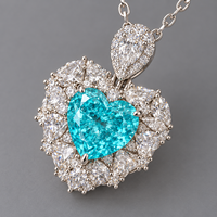 Collier pendentif cœur en pierre précieuse bleue avec chaîne à maillons, halo de pierres blanches, collection de bijoux cadeaux, vente en gros, design personnalisé