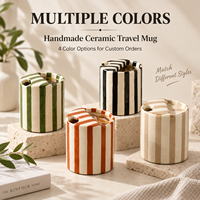 Tasse en céramique rayée faite à la main 300 ml, forme unique, couleur personnalisée, emballage, vaisselle, cadeau