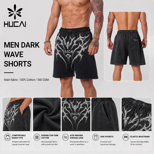 Pantaloncini Casual da Uomo Personalizzati Dark Wave OEM in Cotone Pesante 100% 540GSM, Effetto Vintage Lavato con Acido, Vestibilità Ampia, per Palestra e Tempo Libero - Product Image 2