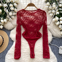 Combinaison longue en dentelle crochetée transparente pour femme, coupe ajustée, extensible, idéale pour toutes les saisons